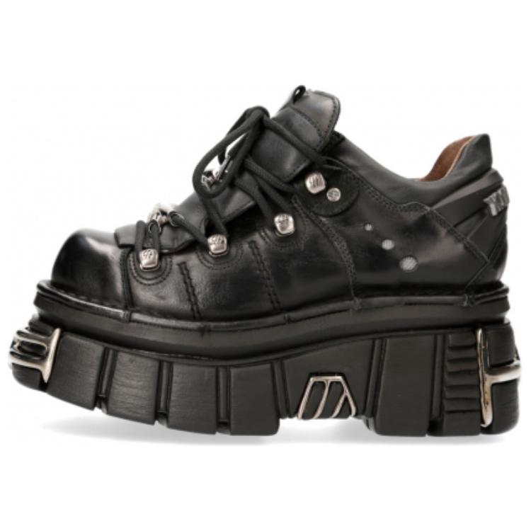 NEW ROCK Cow Leather Fashion Trend Low top Casual Shoes Unisex Black