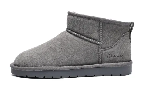 C°BANNER Cow Split Leather Thickened And Fleece Lined Thermal Snow Boots Men's Gray