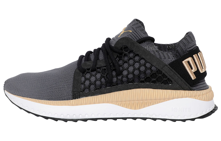 PUMA Tsugi Netfit Evoknit Low top Casual Shoes Women's Black Gray Gold