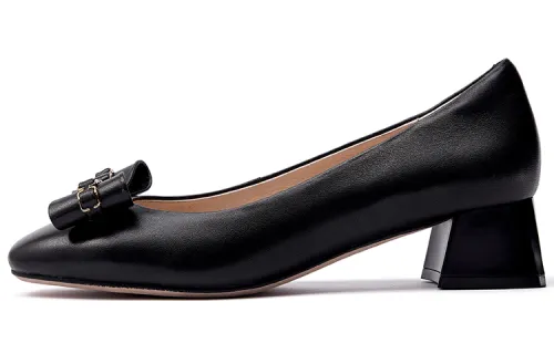 PACO GIL Sheepskin Block Heel Unlined Shoes Women's Black