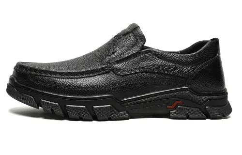 Mulinsen cow leather, fashionable and simple, classic business, commuter wear-resistant, lightweight high-end elite, British versatile, lightweight, comfortable, wear-resistant and non-slip, slip-on casual shoes, men's black