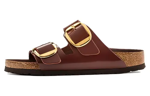 Birkenstock Arizona Big Buckle Natural Leather Patent 'Clay Dark Brown' Women's
