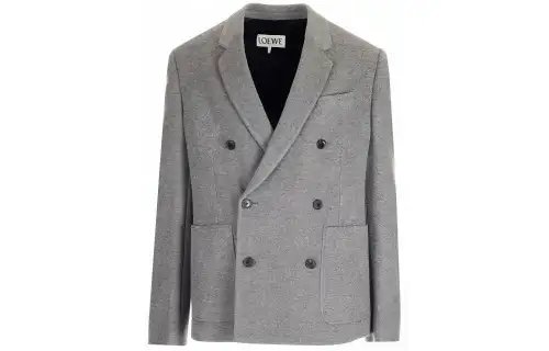 LOEWE Coats Men's Gray Suit Collar Moderate