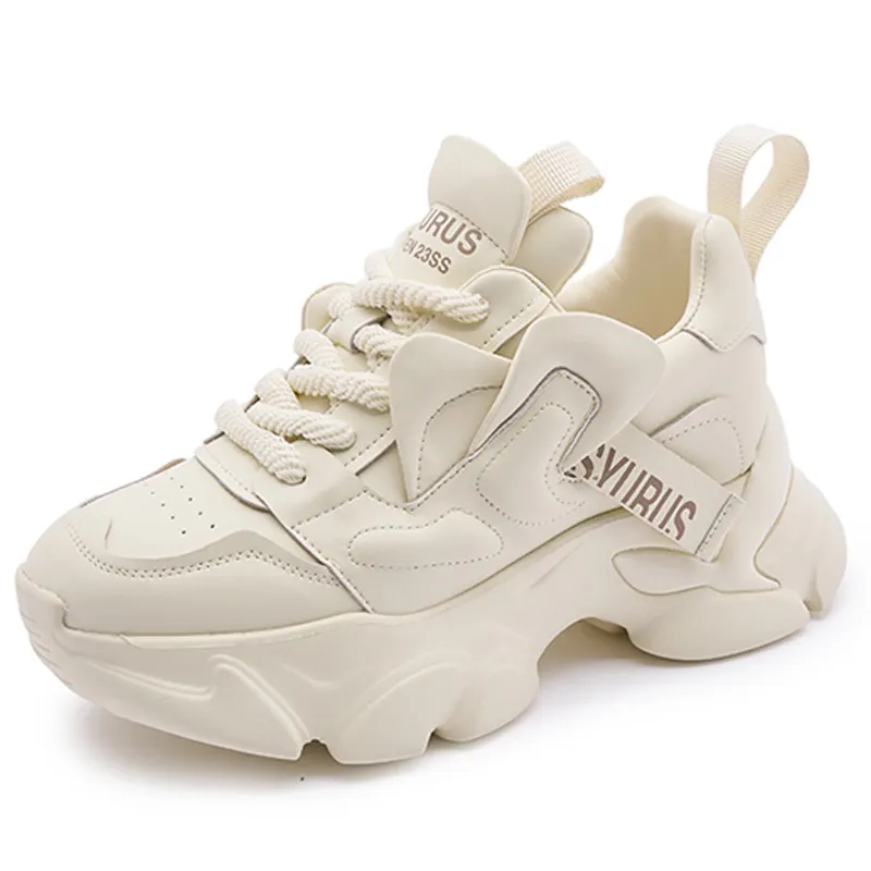 EASTTATALL Abrasion Resistant Slip Resistant Low top Chunky Sneakers 5.5cm Women's Beige