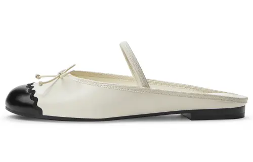 CHARLES&KEITH Composite Sole Slip Resistant Slip Resistant Closed Toe Slippers 1.2cm Women's Cream Milk White/Black
