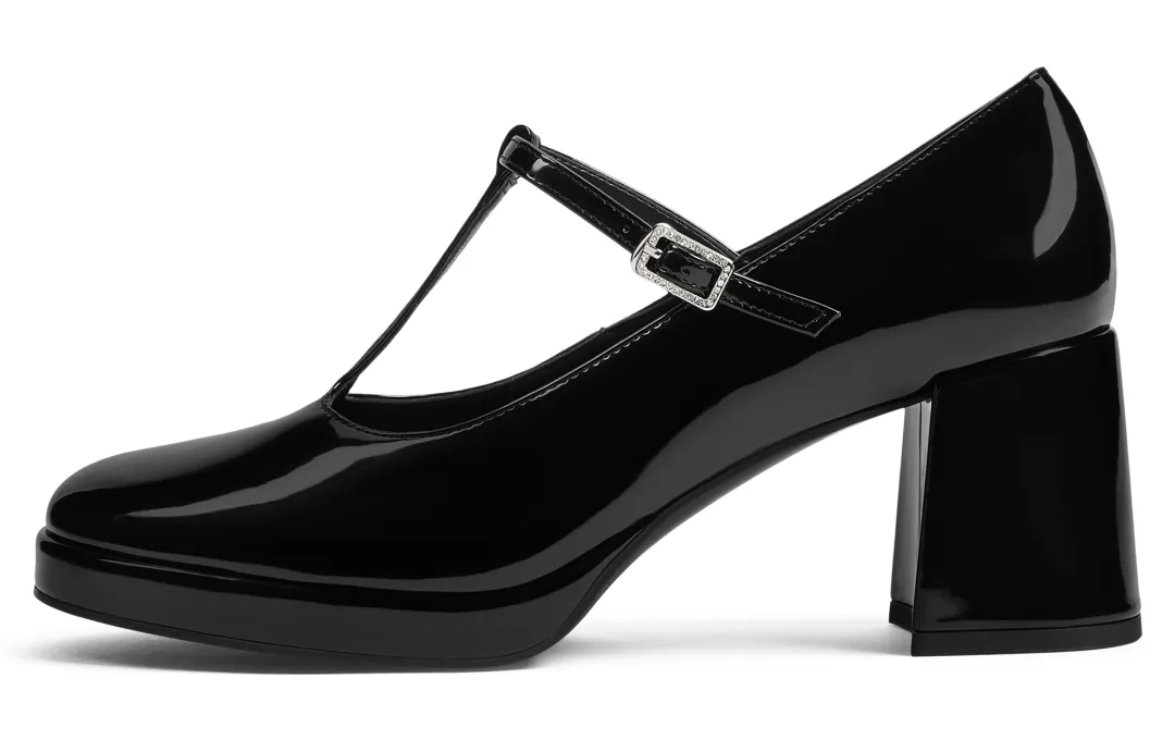 CHARLES&KEITH Small Ck Pu Mary Jane High Heels Chunky Heel Women's
