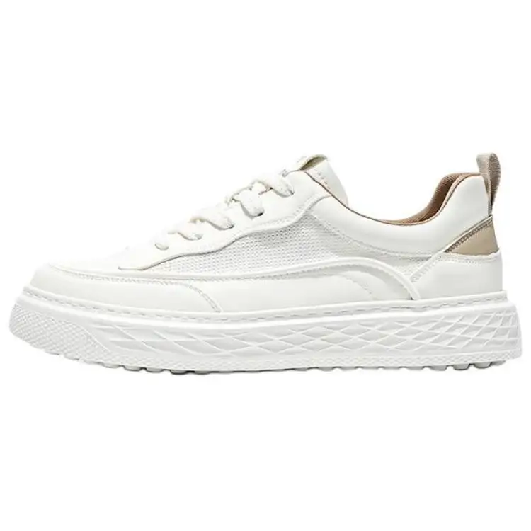 JANE HARLOW Textile, Synthetic Leather Lightweight And Breathable Low top Skateboard Shoes Men's White Apricot