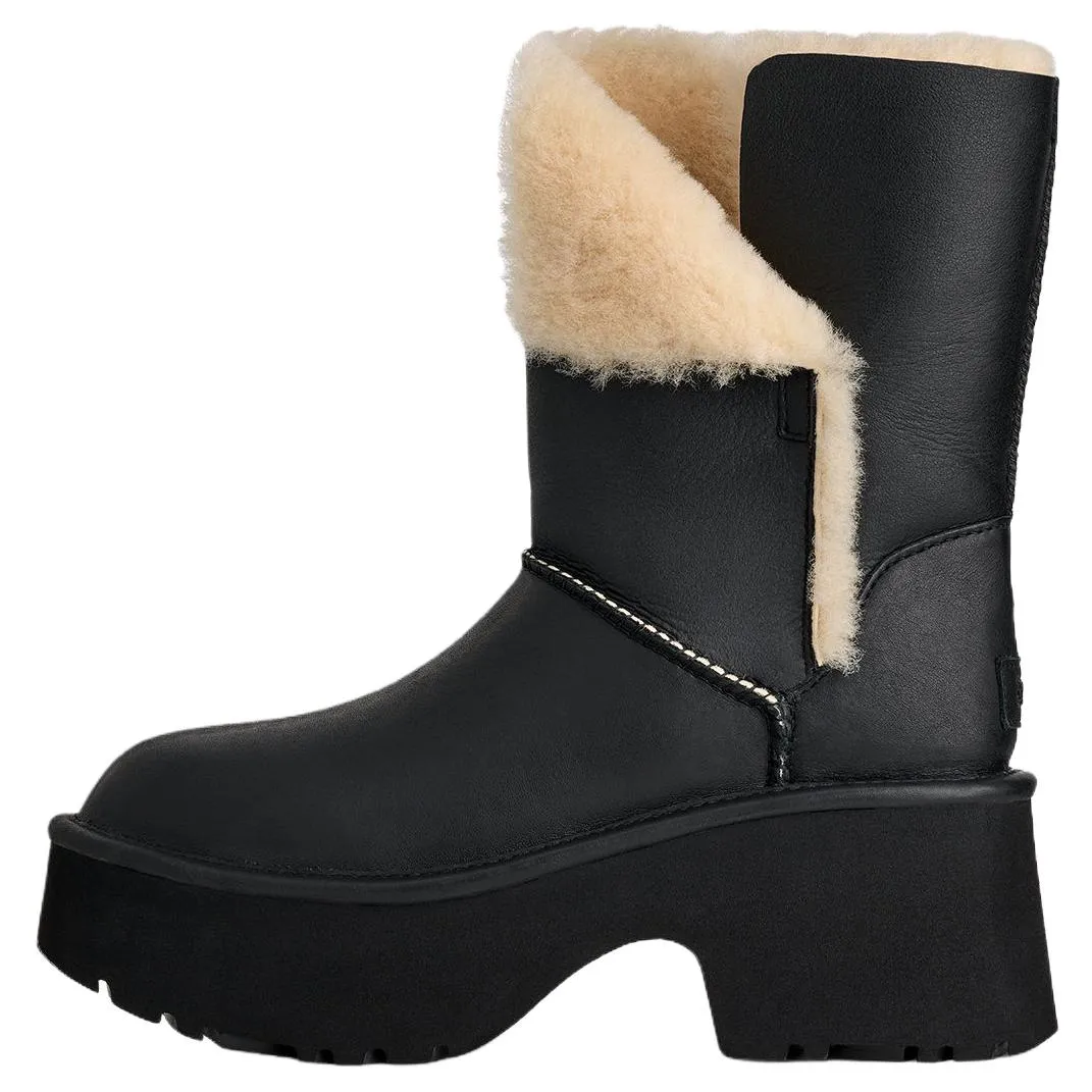 UGG Classic Novelty Esmee Thermal Cow Leather, Fashion Versatile Fleece Lined Snow Boots Women's Black
