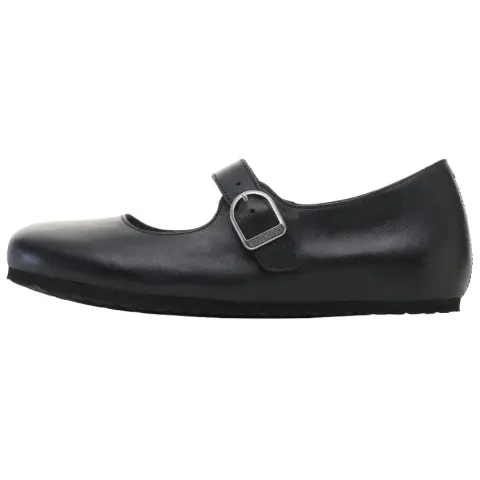 Birkenstock Santa Clarita Leather Flat Mary Jane Shoes Women's Black Narrow