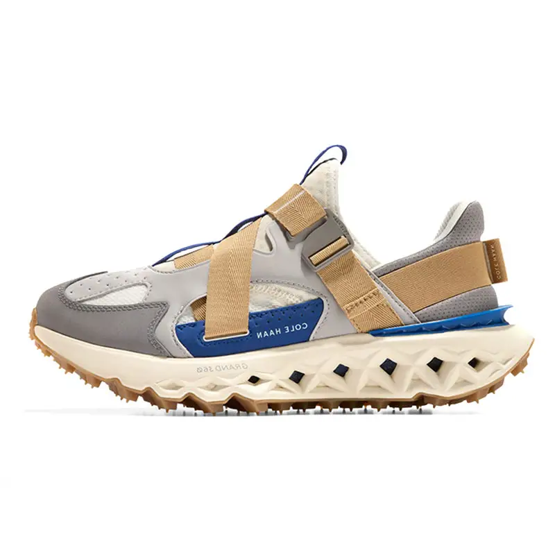 COLE HAAN Polyester Cushioning Abrasion Resistant Breathable Height Increasing Low top Chunky Sneakers Men's Beige Gray
