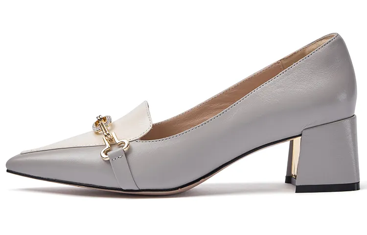 PACO GIL Sheepskin Chunky Heel High Heels 5cm Women's Gray