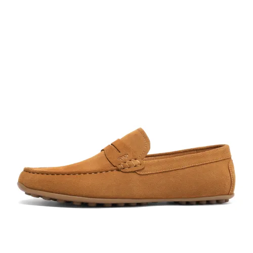 BELLE Cow Split Leather Gommino Loafers Men's Yellow, Gray