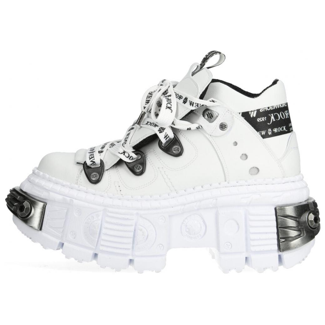 NEW ROCK Cow Leather Mid top Casual Shoes Unisex White