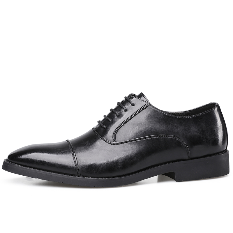 Poitulas Porturex microfiber leather lace-up three-joint standard pointed toe formal leather shoes men's black