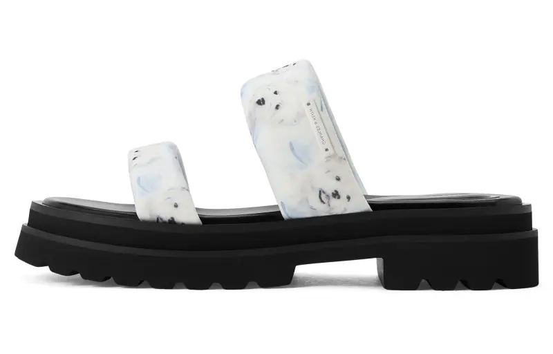 CHARLES&KEITH EVA Slide Slippers 4.2cm Women's Taupe/Light Blue Light Blue/Black