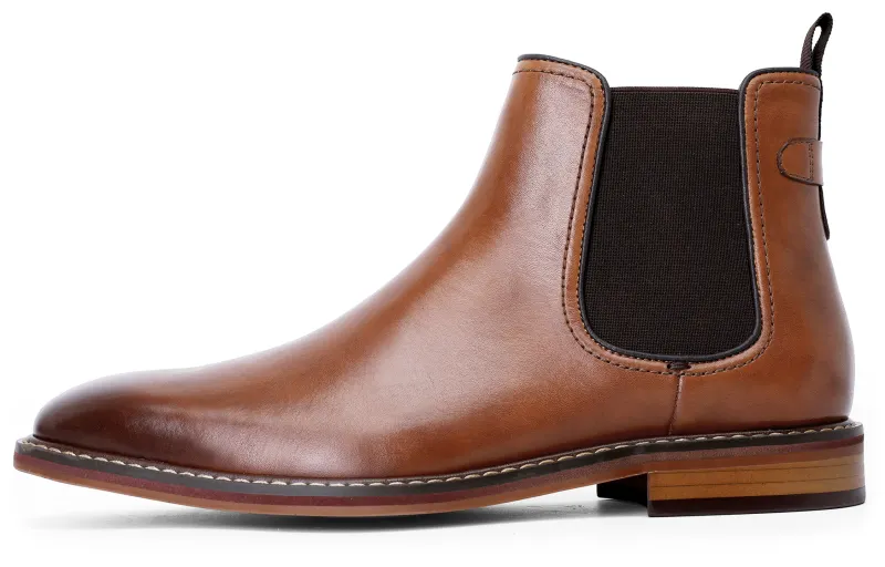 Desai first-layer cowhide, high-end business sense, daily commuting, workplace wear, solid color, simple, British pointed toe, short-leg Chelsea boots, men's brown