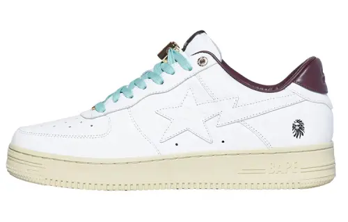 A BATHING APE x BAPE BLACK BAPE STA Leather Lace Up Low top Stylish Skateboarding Shoes Men's White