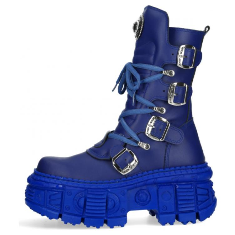 NEW ROCK Fashion Short Mid Calf Combat Boots Unisex Blue