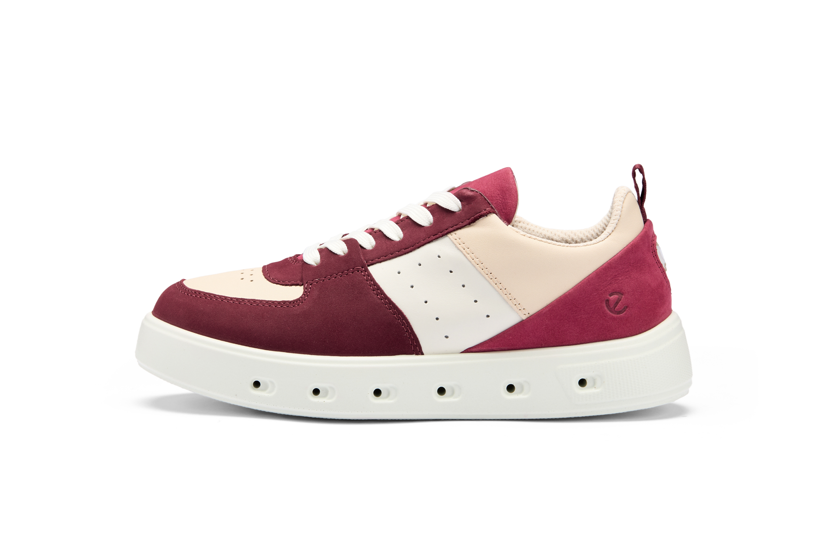 Ecco Aibu Street 720 Series Autumn 25 Versatile Leather Thick Sole Sports and Leisure Low-top Sneakers Women Color/Dark Ruby Red 209713