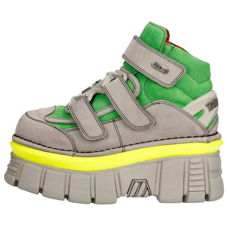 NEW ROCK Top Grain Cow Leather Mid top Casual Shoes Unisex Gray