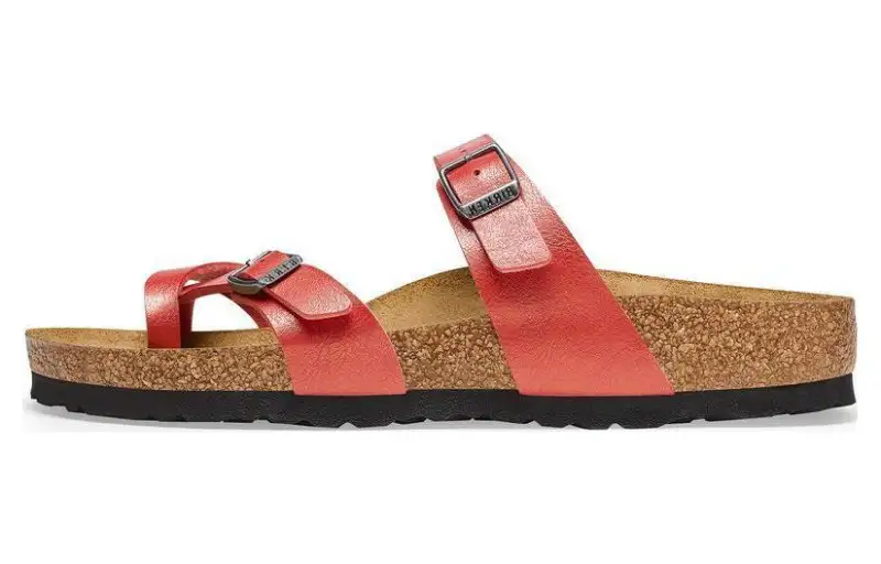 Birkenstock Leather Slide Slippers Women's Mars Red Narrow