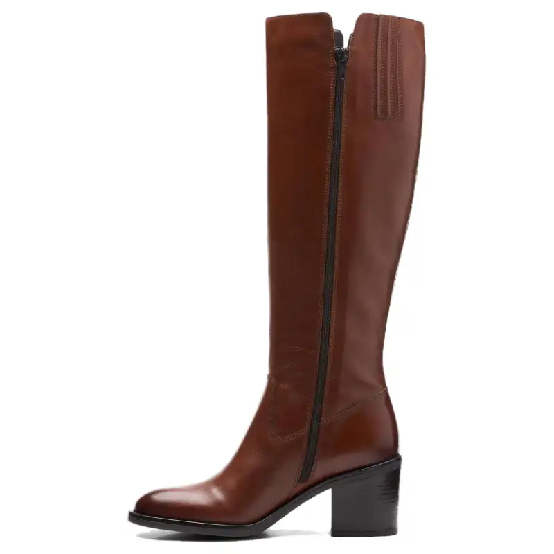 Clarks Valvestino Hi Leather Knee high Boots 7.5cm Women's Dark Umber