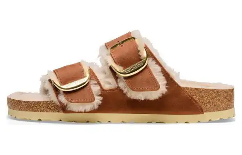 Birkenstock Leather Slide Slippers Women's Light Brown Regular