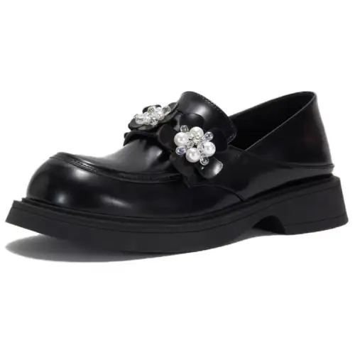 Teenie Weenie Cow Leather Loafers 5CM Women's Black