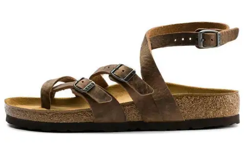 Birkenstock Leather Slide Slippers Unisex Brown Regular