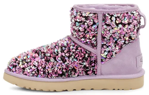 UGG Classic Mini Stellar Sequin Snow Boots Purple Women's