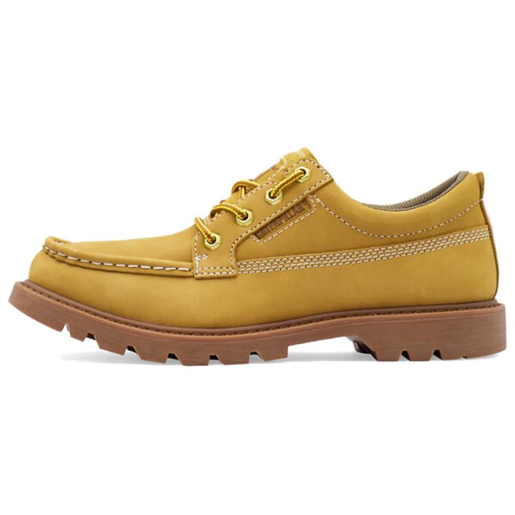 CAT Cow Leather Low top Casual Shoes Men's Dark Brown/Yellow