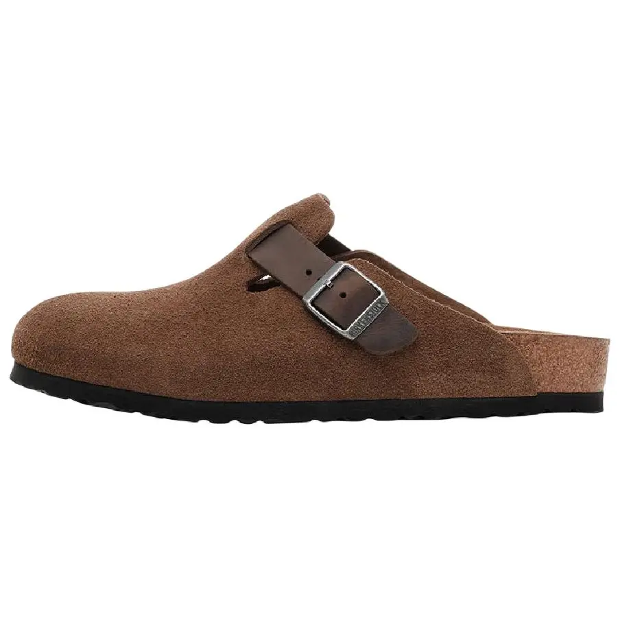 Birkenstock suede buckle clogs