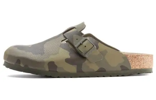 Birkenstock Pu Closed Toe Slippers Men's Green Camouflage Narrow