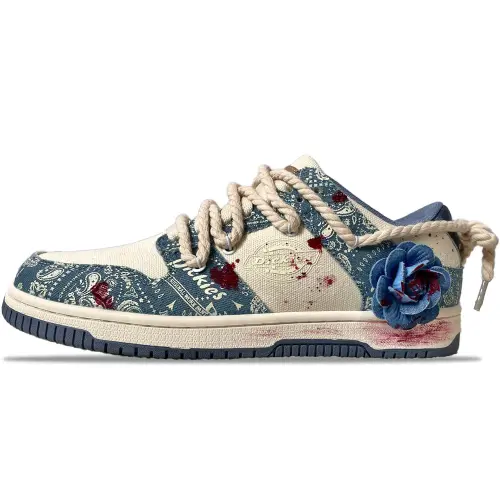 Dickies Van Gogh Genesis, Rose Blood Book, Ink Splatter, Distressed Fabric Low top Skateboard Shoes Men's Navy Blue