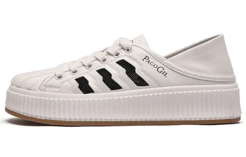 PACO GIL Synthetic Leather Breathable Low top Stylish Skateboarding Shoes 3.6cm Women's White Black