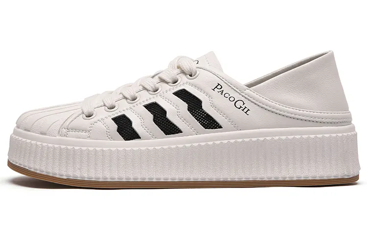 PACO GIL Synthetic Leather Breathable Low top Stylish Skateboarding Shoes 3.6cm Women's White Black