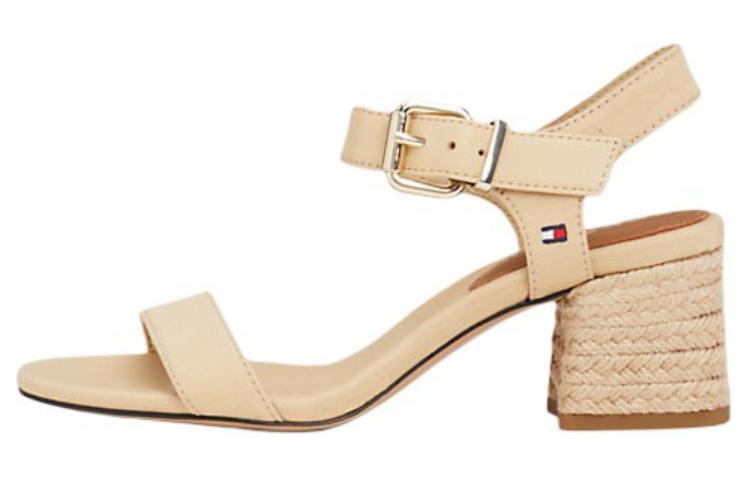 Tommy Hilfiger Cotton open toe buckle strap sandals women's beige