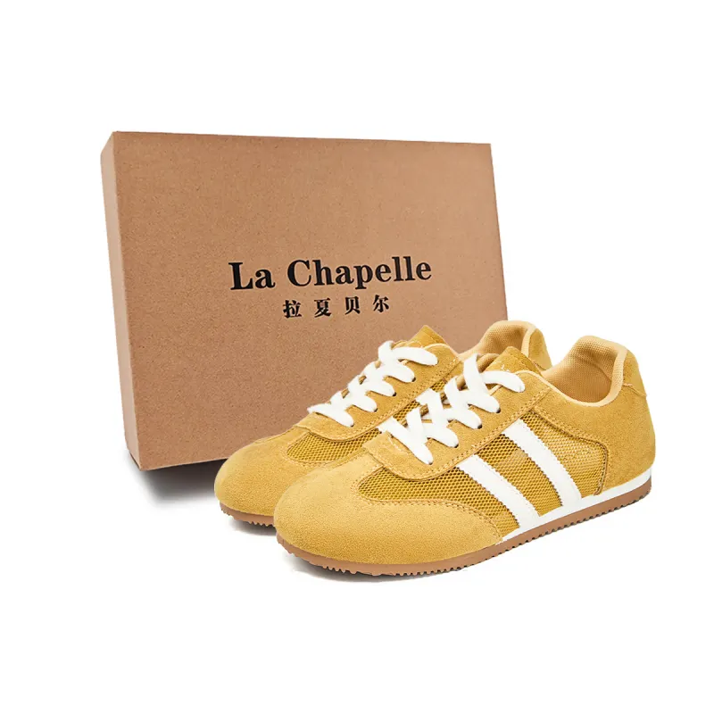 La Chapelle cheese milk yellow fashionable single mesh breathable moral training shoes Korean girl style resilient and lightweight mesh simple and comfortable trendy soft sole high appearance non-slip and wear-resistant low-top lifestyle casual shoes for women lemon yellow