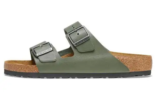 Birkenstock Leather Slide Slippers Men's Army Green Narrow