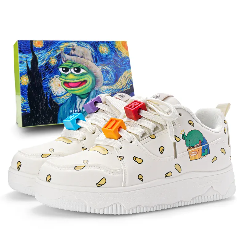 Pepe the Frog Graffiti Block Thick Shoes Trendy Fashion Niche Campus Couple Shoes Anti-slip and Wear-Resistant Breathable and Comfortable Foot Protection Thick Sole Increased Low-top Sneakers Same Style for Men and Women