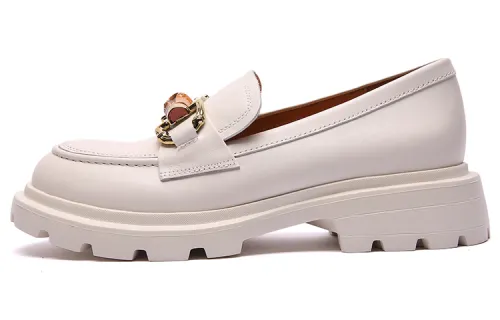 PACO GIL Top Grain Cow Leather Platform Shoes Women's Ecru
