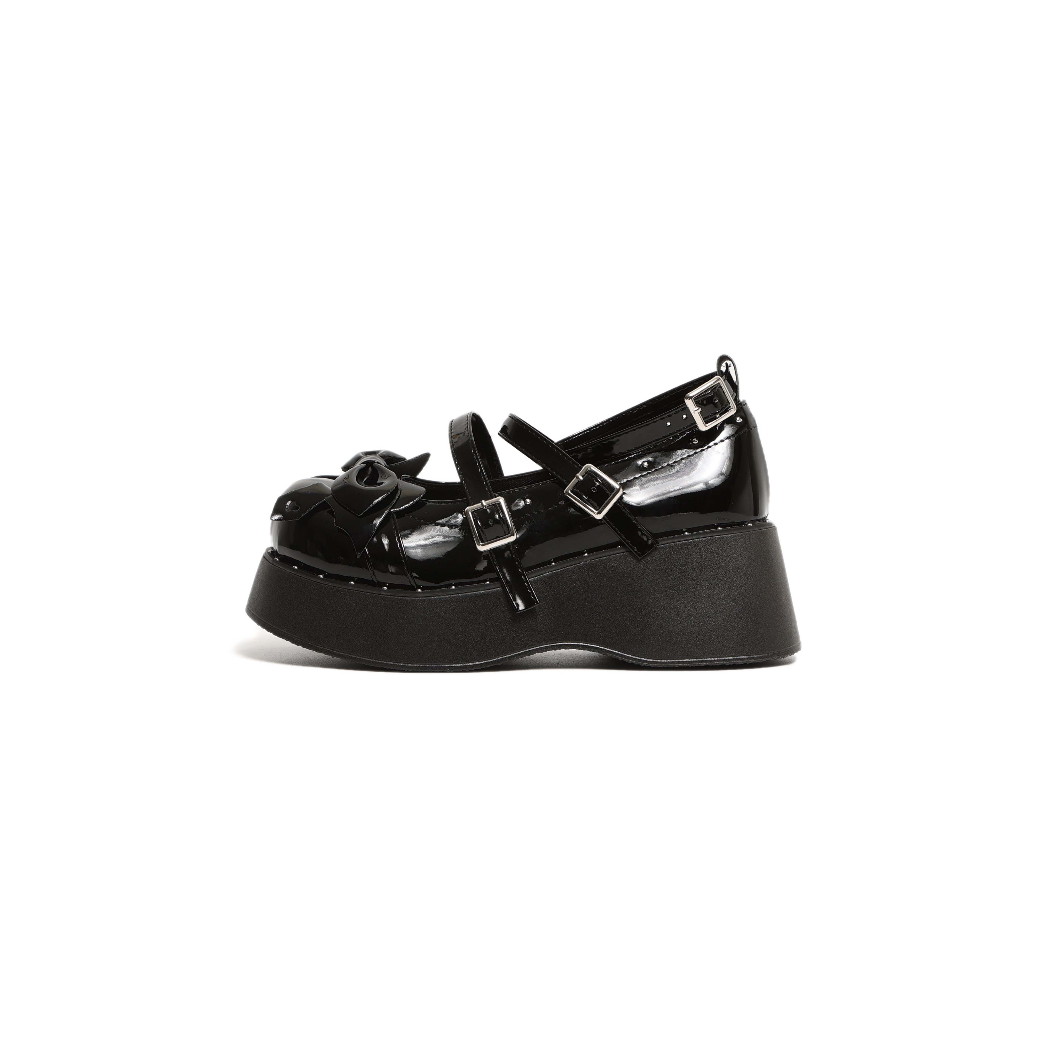 LXVB PU Japanese style sweet cool style subculture bow decoration dark punk student uniform hot girl y2k Devil's Cross lolita additional work with skirt versatile thick sole Mary Jane shoes 6cm women's black