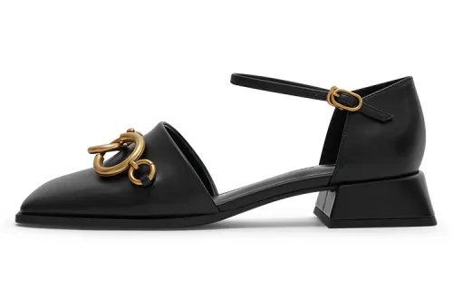 CHARLES&KEITH Pu Chunky Heel Mary Jane Shoes Women's Black
