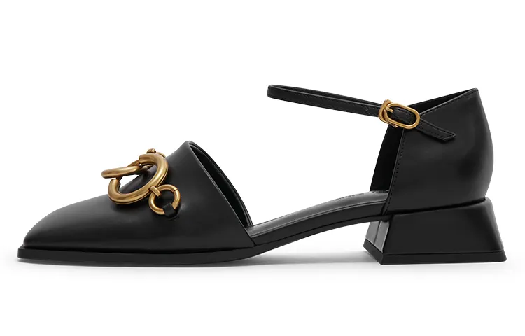 CHARLES&KEITH Pu Chunky Heel Mary Jane Shoes Women's Black