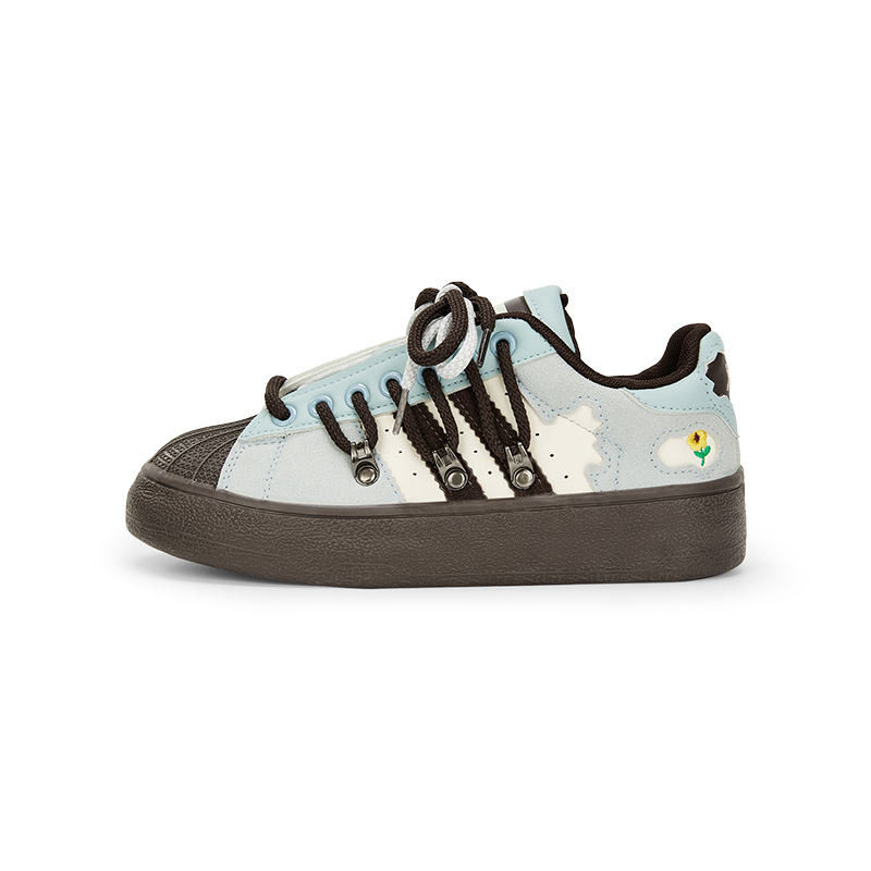 KARLIE KELLER Pu Abrasion Resistant, Breathable, Waterproof, Slip Resistant Low top Skateboard Shoes Women's Blue Brown