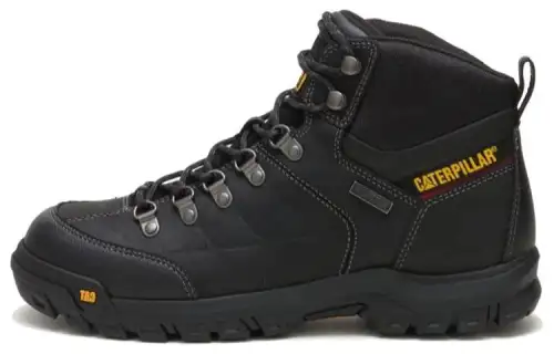 CAT Leather Abrasion Resistant Cushioning Crew Outdoor Boots Men's Black Yellow