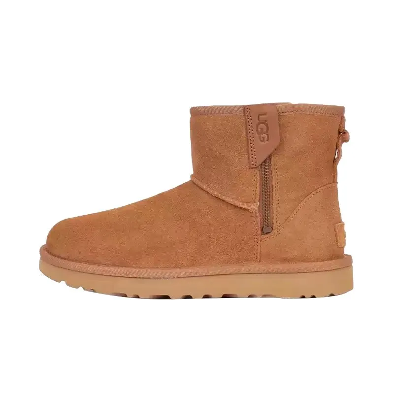 UGG Sheepskin Thermal Cushioning Slip Resistant Fleece Lined, Trendy Versatile Short Snow Boots Women's Chestnut