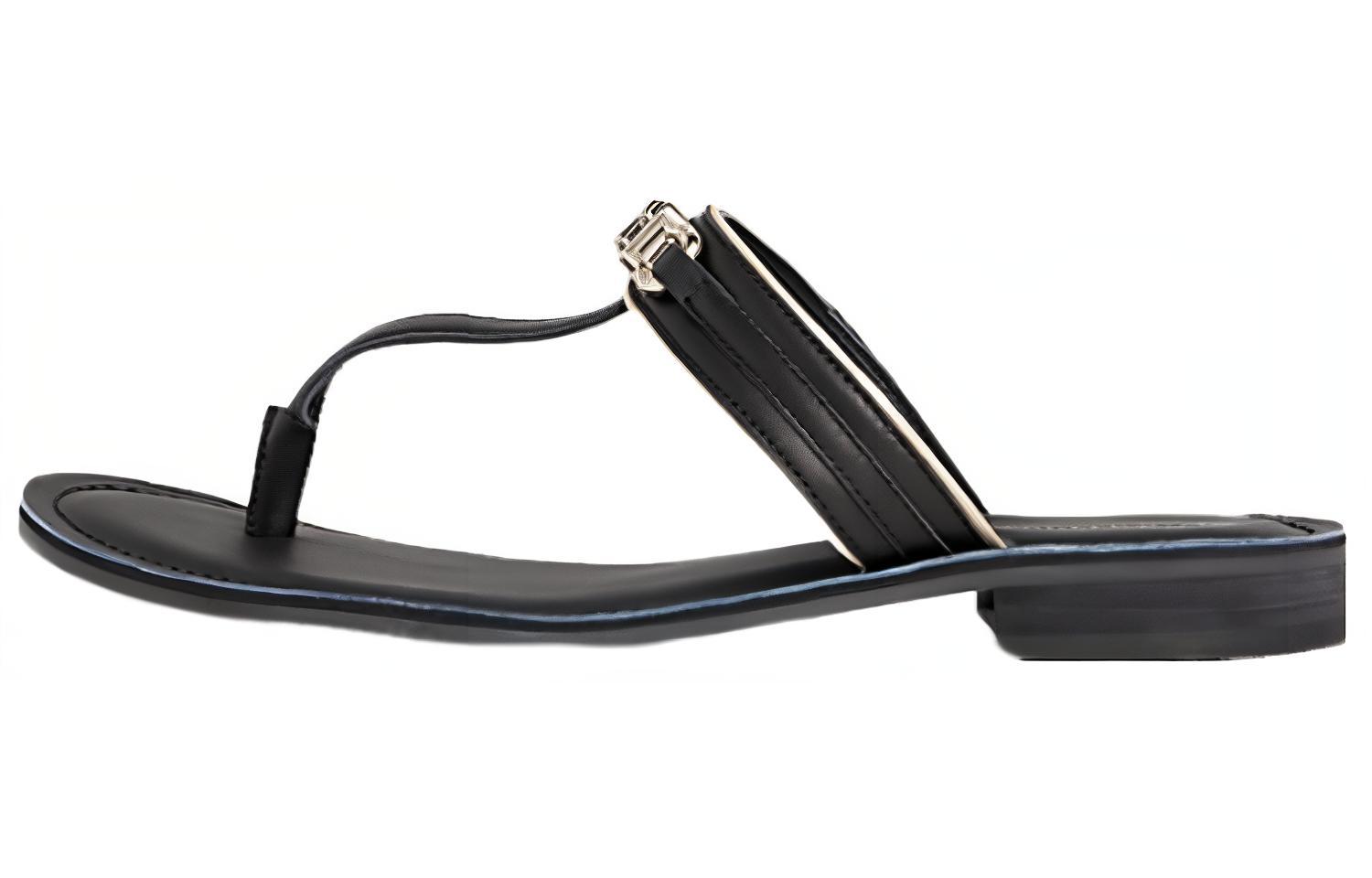 Tommy Hilfiger Leather Flip Flops 2cm Women's Black Gold
