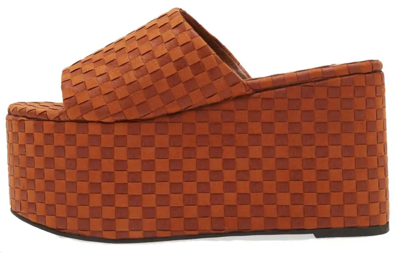 SIMON MILLER Polyester Slide Slippers Women's Tan Checkerboard