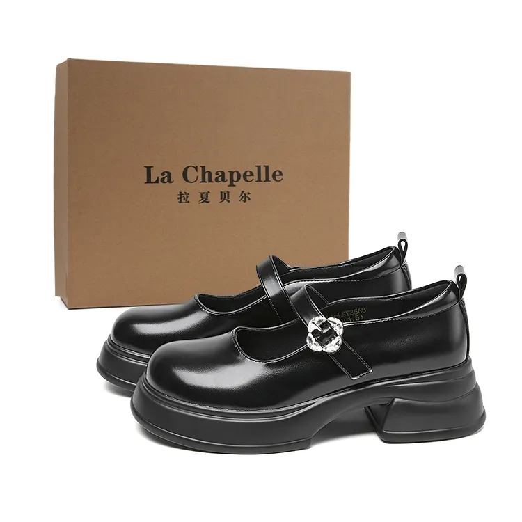 La Chapelle thick sole comfortable British style matching skirt thick sole student affordable small leather shoes thick heel Mary Jane shoes 4.5cm women